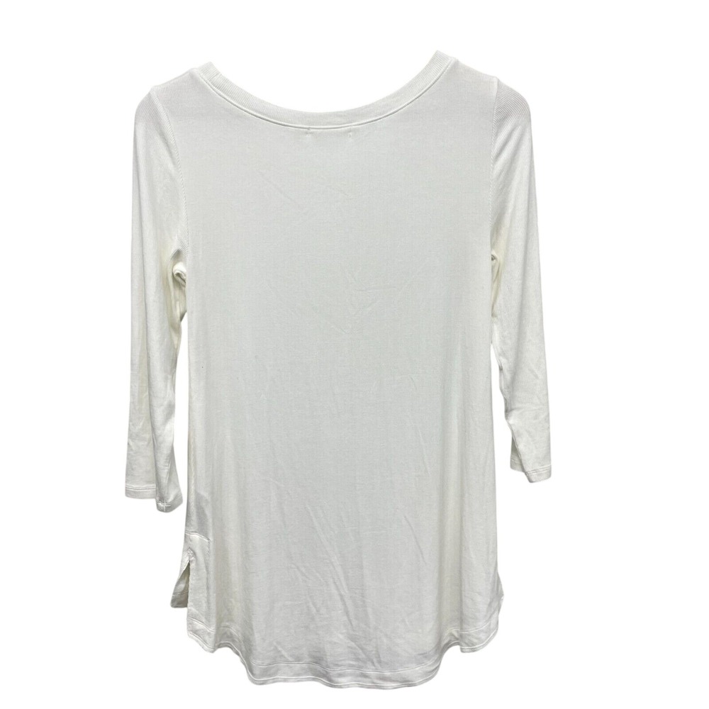 Pure + Good Ivory Ribbed 3/4 Sleeve Scoop Neck Tunic Top Small NWT - Picture 7 of 10